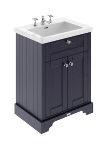 Hudson Reed Old London 600mm 2 - door Unit & Contemp Fireclay Basin 3th Trad Twilight Blue Fireclay,MDF Vinyl Textured Woodgrain 462x813x855mm - JJ Building Materials