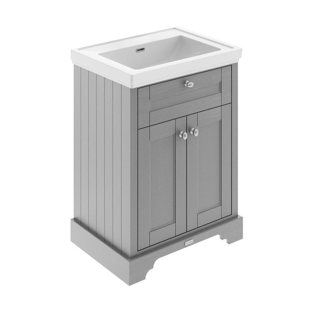 Hudson Reed Old London 600mm 2-door Vanity & Classic Basin 0th Trad Storm Grey MDF Vinyl Textured Woodgrain 875x630x855mm - JJ Building Materials
