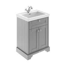 Hudson Reed Old London 600mm 2-door Vanity & Classic Basin 1th Trad Storm Grey MDF Vinyl Textured Woodgrain 875x630x471mm - JJ Building Materials