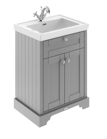 Hudson Reed Old London 600mm 2 - door Vanity & Classic Basin 1th Trad Storm Grey MDF Vinyl Textured Woodgrain 875x630x471mm - JJ Building Materials