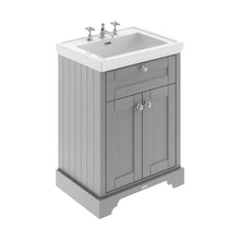 Hudson Reed Old London 600mm 2-door Vanity & Classic Basin 3th Trad Storm Grey MDF Vinyl Textured Woodgrain 875x630x471mm - JJ Building Materials