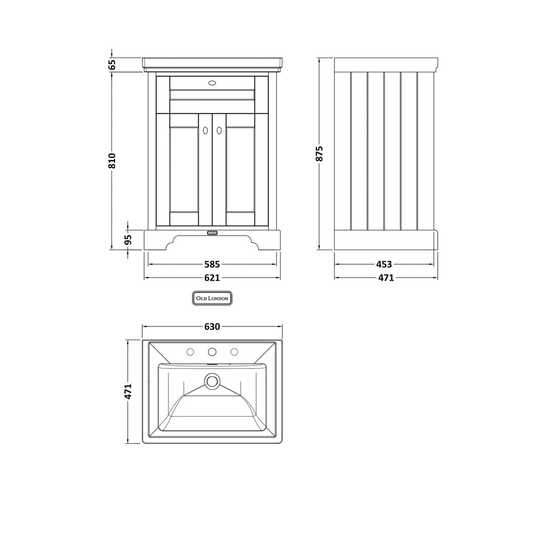 Hudson Reed Old London 600mm 2-door Vanity & Classic Basin 3th Trad Timeless Sand MDF Vinyl Textured Woodgrain 875x630x471mm - JJ Building Materials