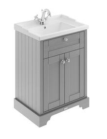 Hudson Reed Old London 600mm Cabinet & Basin (1th) Trad Storm Grey MDF Vinyl Textured Woodgrain 868x620x470mm - JJ Building Materials