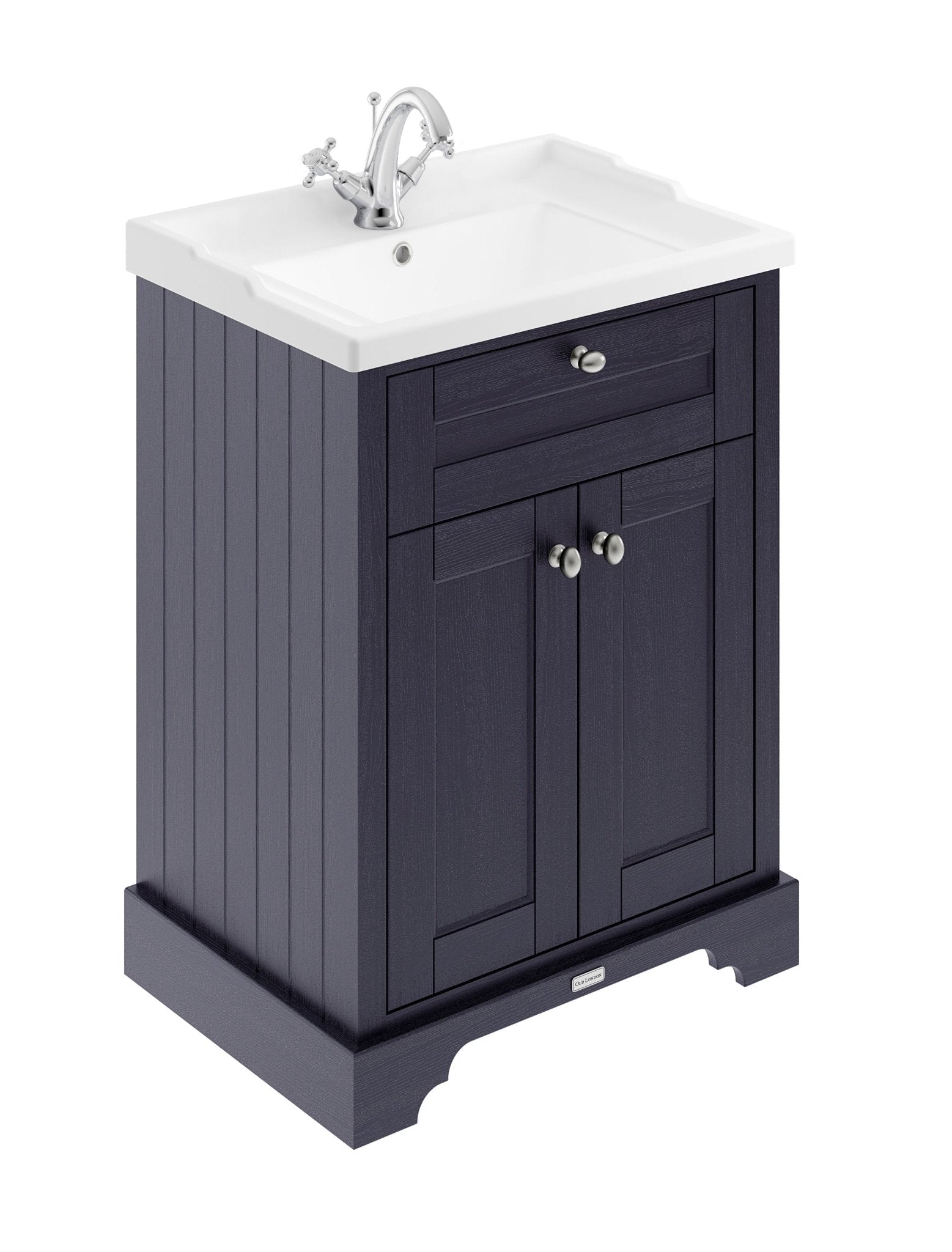 Hudson Reed Old London 600mm Cabinet & Basin (1th) Trad Twilight Blue MDF Vinyl Textured Woodgrain 868x620x470mm - JJ Building Materials