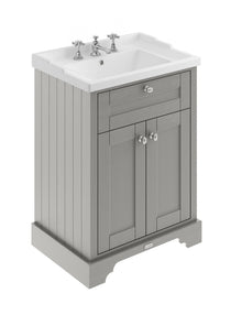 Hudson Reed Old London 600mm Cabinet & Basin (3th) Trad Storm Grey MDF Vinyl Textured Woodgrain 868x620x470mm - JJ Building Materials