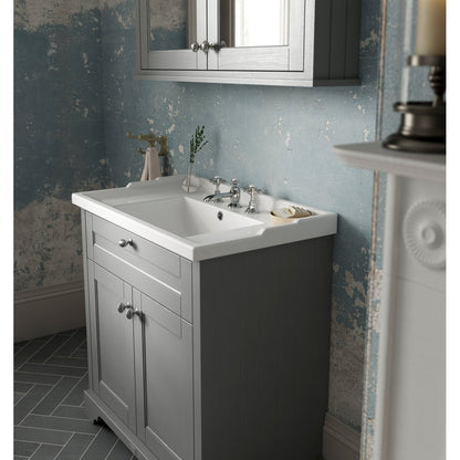 Hudson Reed Old London 600mm Cabinet & Basin (3th) Trad Storm Grey MDF Vinyl Textured Woodgrain 868x620x470mm - JJ Building Materials