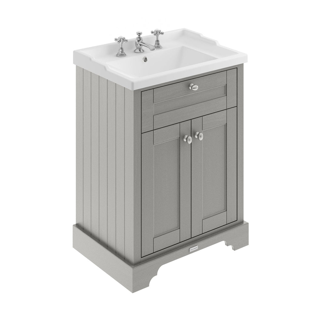 Hudson Reed Old London 600mm Cabinet & Basin (3th) Trad Storm Grey MDF Vinyl Textured Woodgrain 868x620x470mm - JJ Building Materials