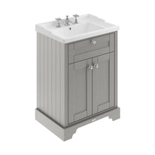 Hudson Reed Old London 600mm Cabinet & Basin (3th) Trad Storm Grey MDF Vinyl Textured Woodgrain 868x620x470mm - JJ Building Materials