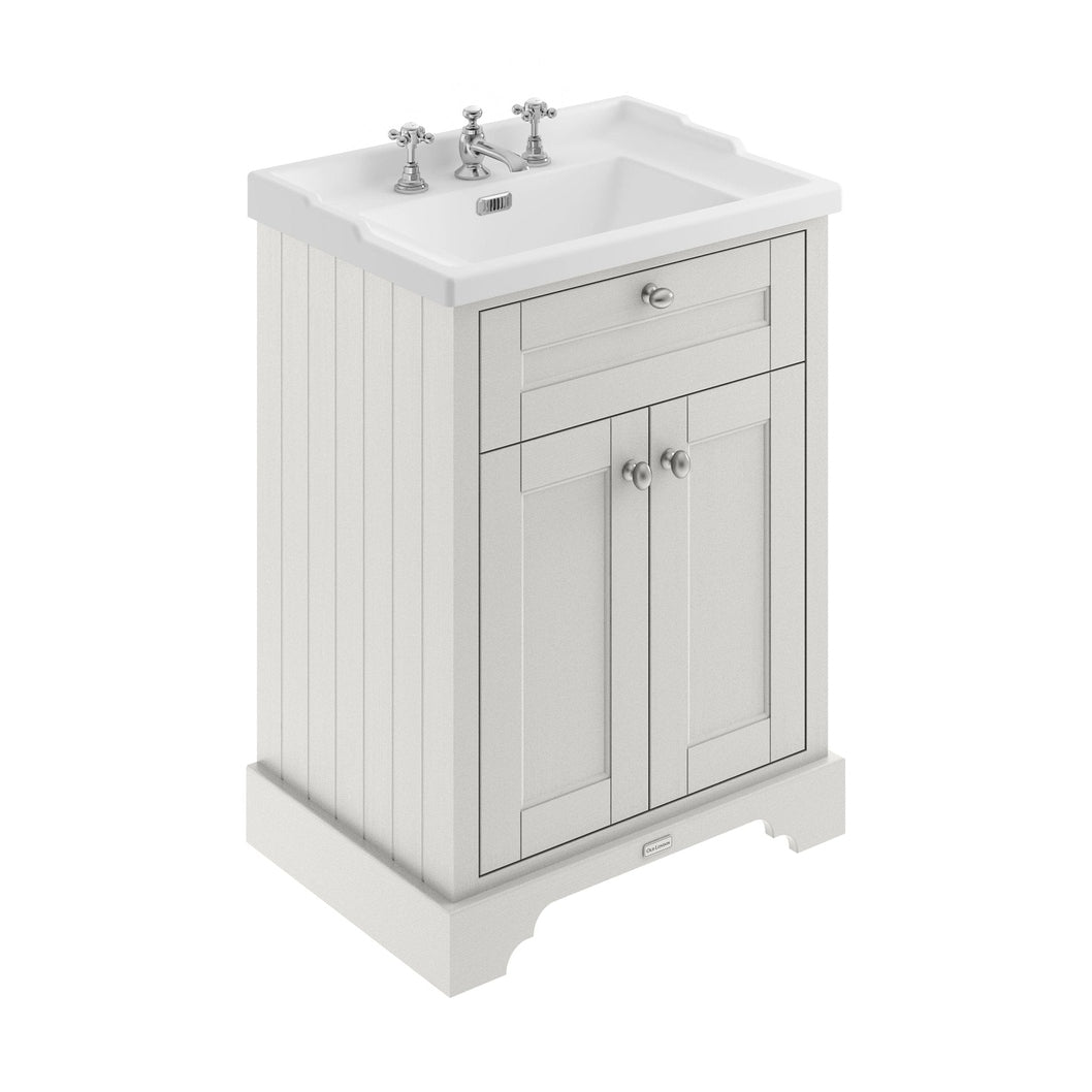 Hudson Reed Old London 600mm Cabinet & Basin (3th) Trad Timeless Sand MDF Vinyl Textured Woodgrain 868x620x470mm - JJ Building Materials
