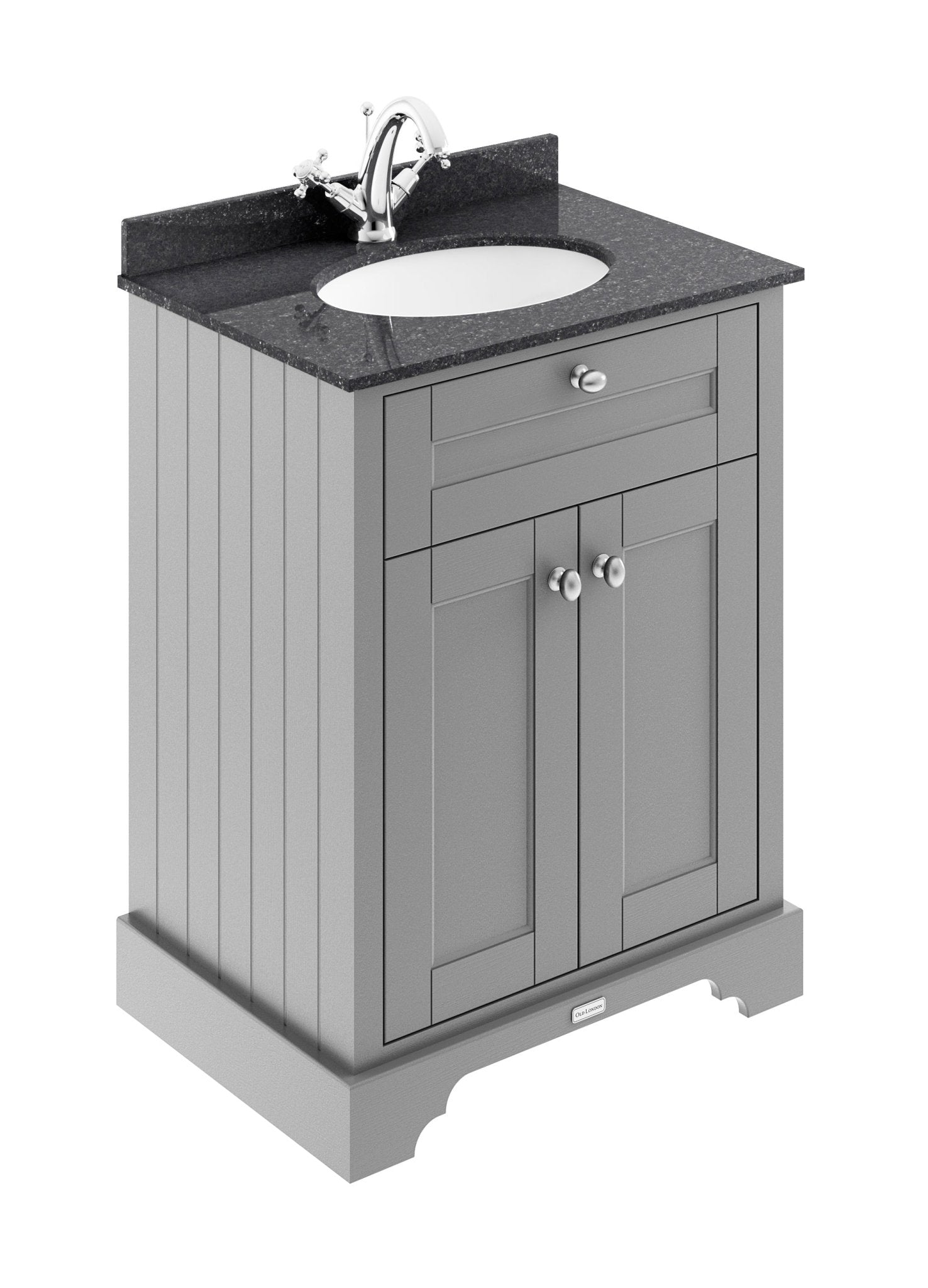 Hudson Reed Old London 600mm Cabinet & Marble Top (1th) Trad Storm Grey MDF Vinyl Textured Woodgrain 886x620x470mm - LOF221 - JJ Building Materials