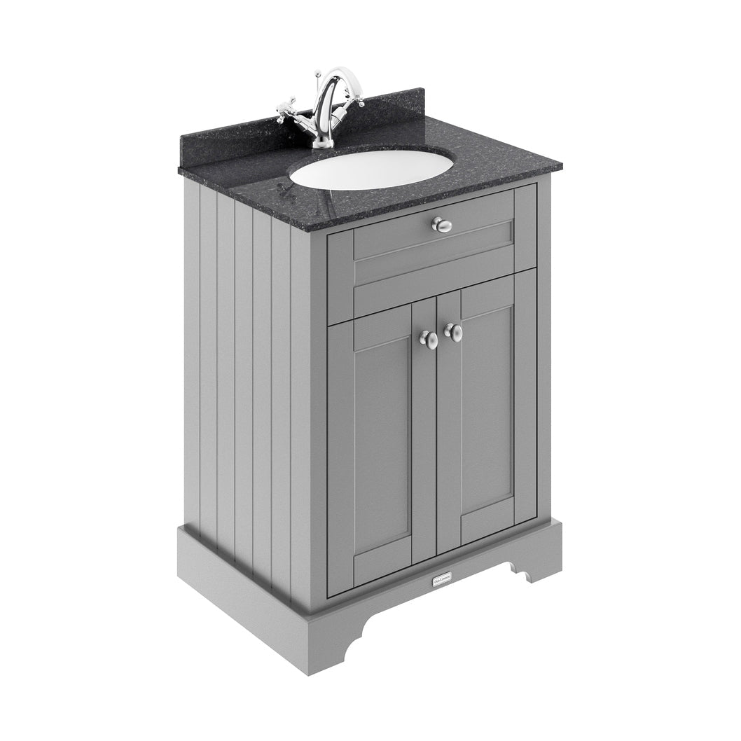 Hudson Reed Old London 600mm Cabinet & Marble Top (1th) Trad Storm Grey MDF Vinyl Textured Woodgrain 886x620x470mm - LOF221 - JJ Building Materials