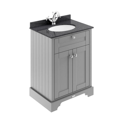 Hudson Reed Old London 600mm Cabinet & Marble Top (1th) Trad Storm Grey MDF Vinyl Textured Woodgrain 886x620x470mm - LOF221 - JJ Building Materials