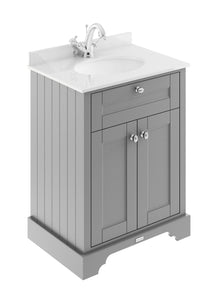 Hudson Reed Old London 600mm Cabinet & Marble Top (1th) Trad Storm Grey MDF Vinyl Textured Woodgrain 886x620x470mm - LOF222 - JJ Building Materials