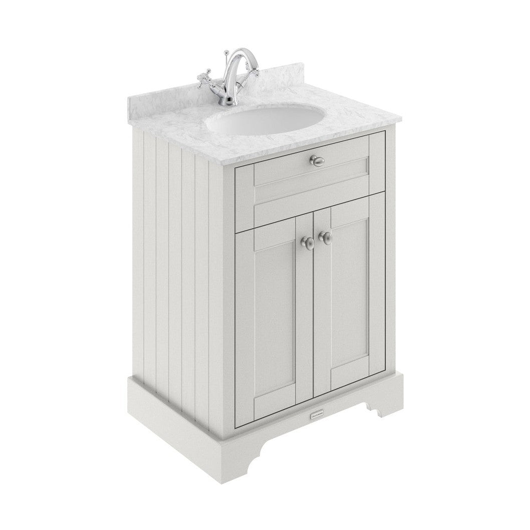 Hudson Reed Old London 600mm Cabinet & Marble Top (1th) Trad Timeless Sand MDF Vinyl Textured Woodgrain 886x620x470mm - LOF423 - JJ Building Materials