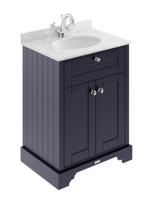 Hudson Reed Old London 600mm Cabinet & Marble Top (1th) Trad Twilight Blue MDF Vinyl Textured Woodgrain 886x620x470mm - LOF323 - JJ Building Materials
