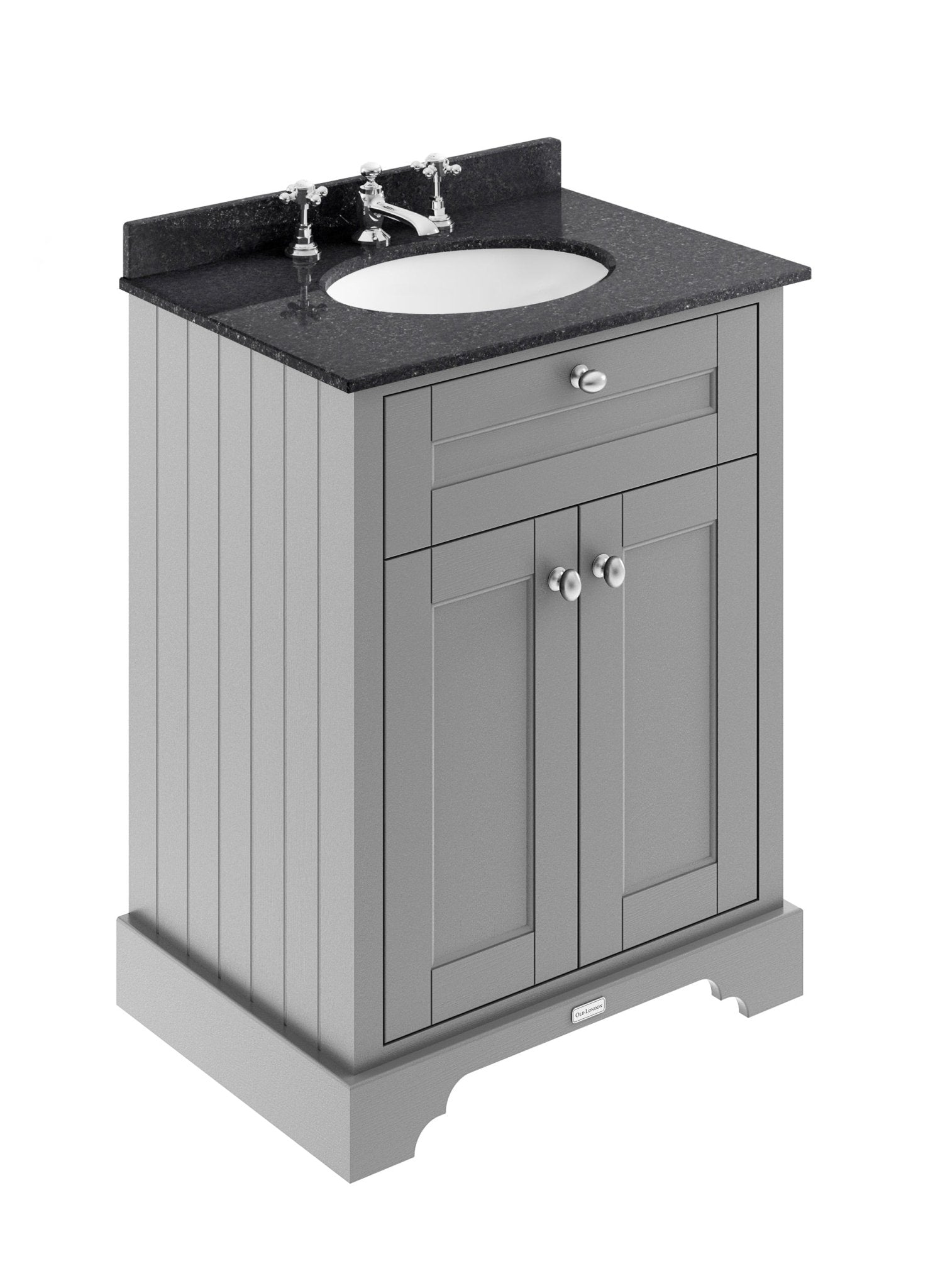 Hudson Reed Old London 600mm Cabinet & Marble Top (3th) Trad Storm Grey MDF Vinyl Textured Woodgrain 886x620x470mm - LOF224 - JJ Building Materials