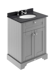 Hudson Reed Old London 600mm Cabinet & Marble Top (3th) Trad Storm Grey MDF Vinyl Textured Woodgrain 886x620x470mm - LOF224 - JJ Building Materials