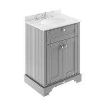 Hudson Reed Old London 600mm Cabinet & Marble Top (3th) Trad Storm Grey MDF Vinyl Textured Woodgrain 886x620x470mm - LOF225 - JJ Building Materials