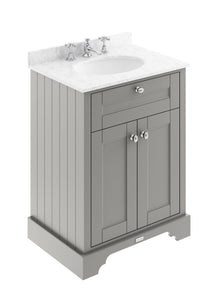 Hudson Reed Old London 600mm Cabinet & Marble Top (3th) Trad Storm Grey MDF Vinyl Textured Woodgrain 886x620x470mm - LOF226 - JJ Building Materials