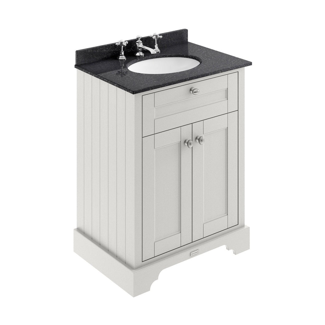 Hudson Reed Old London 600mm Cabinet & Marble Top (3th) Trad Timeless Sand MDF Vinyl Textured Woodgrain 886x620x470mm - LOF424 - JJ Building Materials