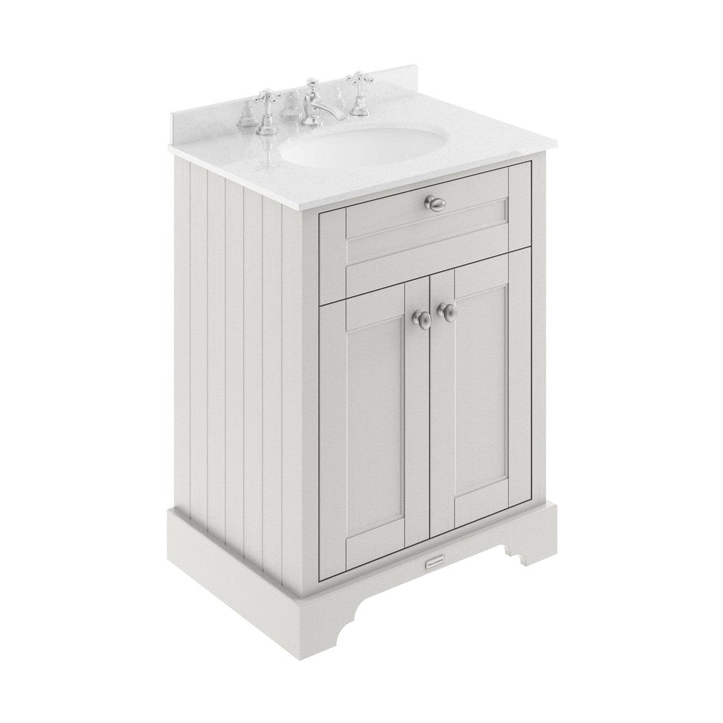 Hudson Reed Old London 600mm Cabinet & Marble Top (3th) Trad Timeless Sand MDF Vinyl Textured Woodgrain 886x620x470mm - LOF425 - JJ Building Materials
