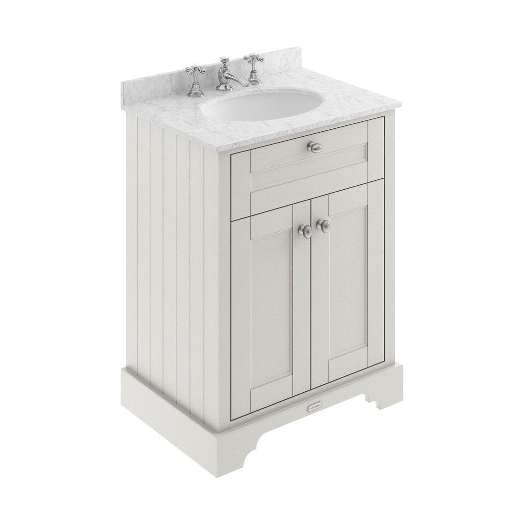 Hudson Reed Old London 600mm Cabinet & Marble Top (3th) Trad Timeless Sand MDF Vinyl Textured Woodgrain 886x620x470mm - LOF426 - JJ Building Materials