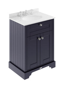Hudson Reed Old London 600mm Cabinet & Marble Top (3th) Trad Twilight Blue MDF Vinyl Textured Woodgrain 886x620x470mm - LOF325 - JJ Building Materials