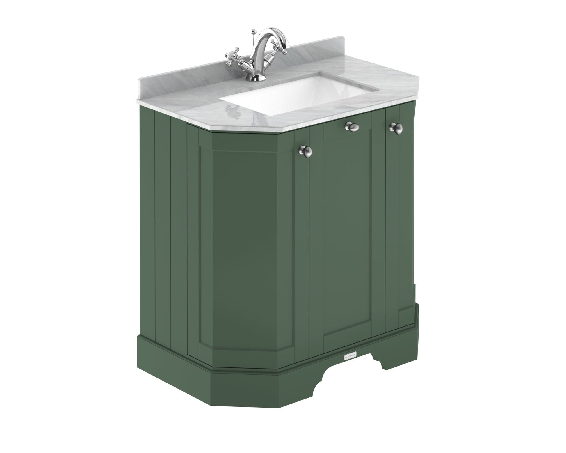 Hudson Reed Old London 750mm 3 - door Angled Unit & Marble Top 1th Trad Hunter Green MDF Vinyl Smooth Matt 888x786x470mm - LOF816 - JJ Building Materials