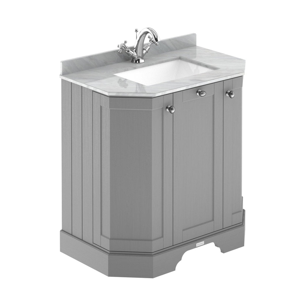 Hudson Reed Old London 750mm 3-door Angled Unit & Marble Top 1th Trad Storm Grey MDF Vinyl Textured Woodgrain 888x786x470mm - LOF216 - JJ Building Materials