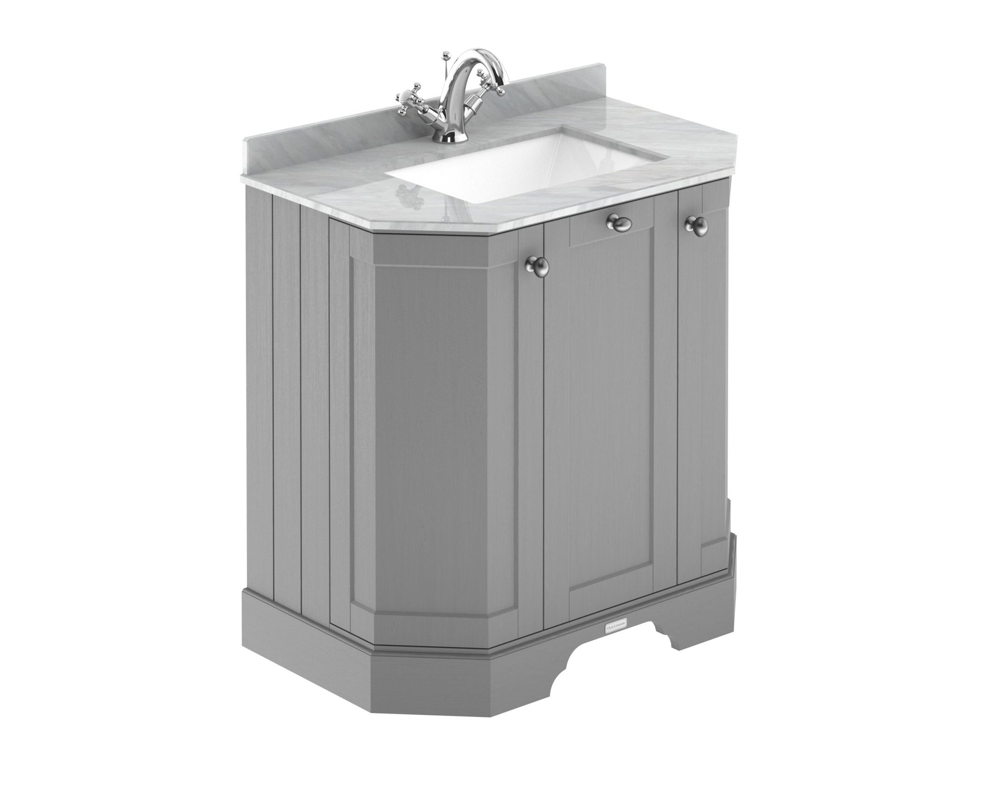 Hudson Reed Old London 750mm 3 - door Angled Unit & Marble Top 1th Trad Storm Grey MDF Vinyl Textured Woodgrain 888x786x470mm - LOF216 - JJ Building Materials