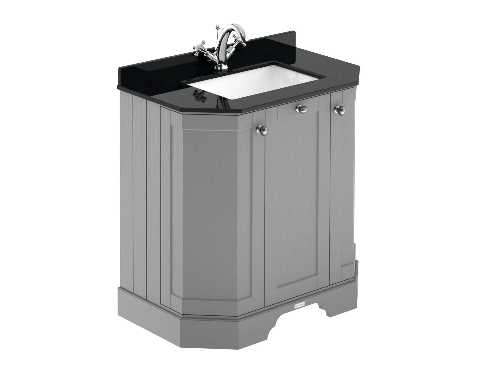 Hudson Reed Old London 750mm 3 - door Angled Unit & Marble Top 1th Trad Storm Grey MDF Vinyl Textured Woodgrain 888x786x470mm - LOF218 - JJ Building Materials
