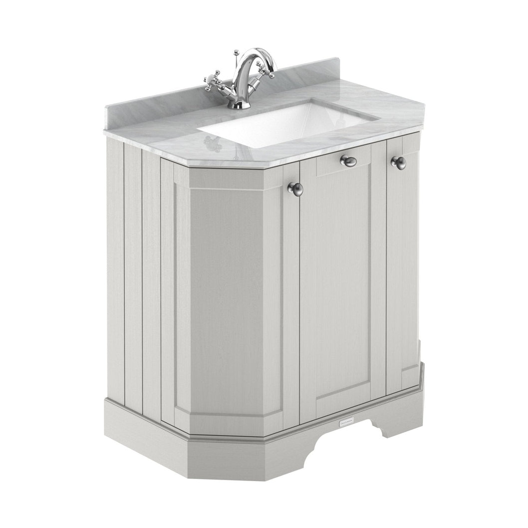 Hudson Reed Old London 750mm 3-door Angled Unit & Marble Top 1th Trad Timeless Sand MDF Vinyl Textured Woodgrain 888x786x470mm - LOF416 - JJ Building Materials
