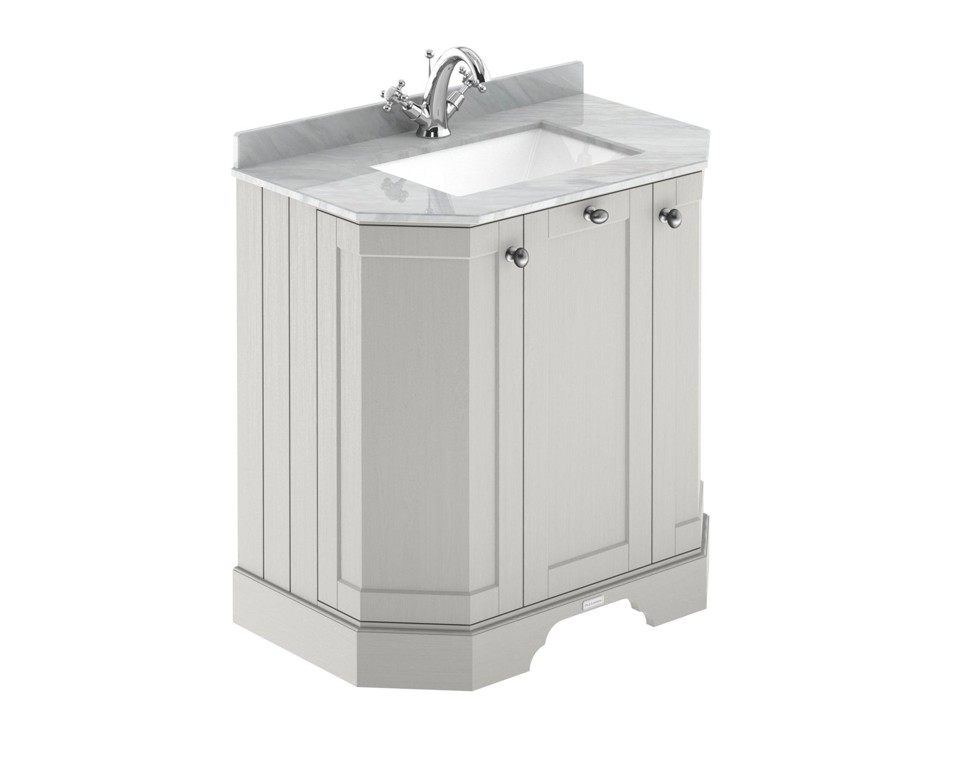 Hudson Reed Old London 750mm 3 - door Angled Unit & Marble Top 1th Trad Timeless Sand MDF Vinyl Textured Woodgrain 888x786x470mm - LOF416 - JJ Building Materials