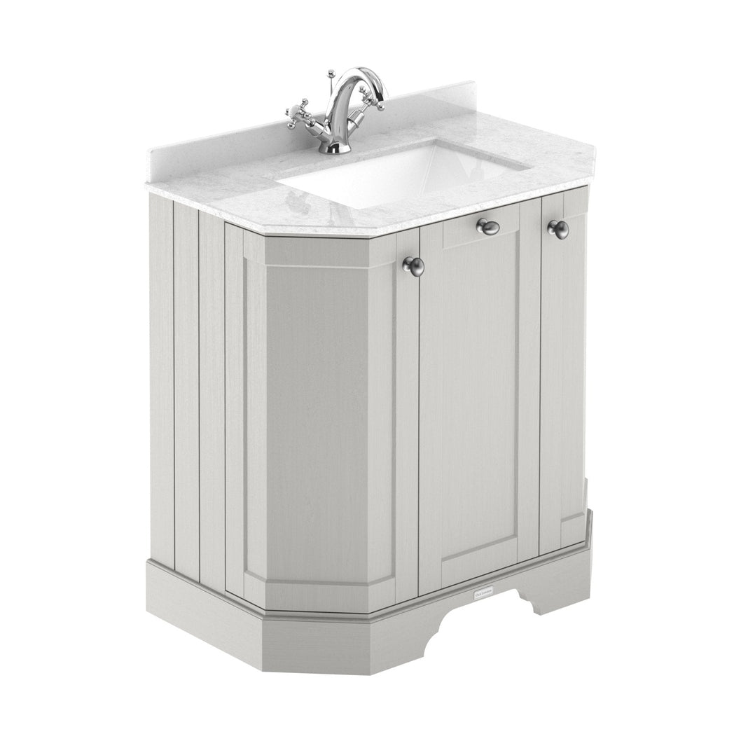 Hudson Reed Old London 750mm 3-door Angled Unit & Marble Top 1th Trad Timeless Sand MDF Vinyl Textured Woodgrain 888x786x470mm - LOF417 - JJ Building Materials