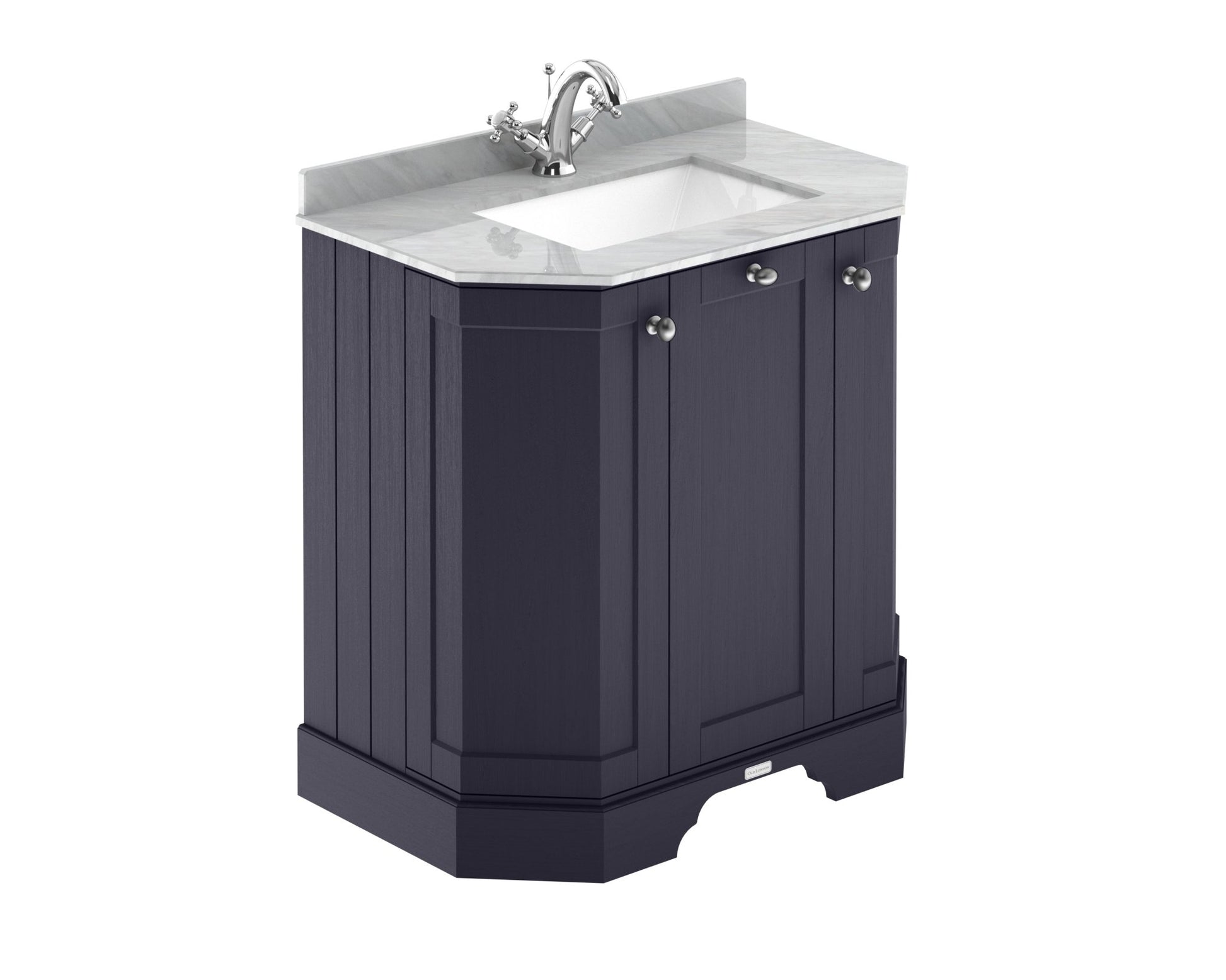 Hudson Reed Old London 750mm 3 - door Angled Unit & Marble Top 1th Trad Twilight Blue MDF Vinyl Textured Woodgrain 888x786x470mm - LOF316 - JJ Building Materials