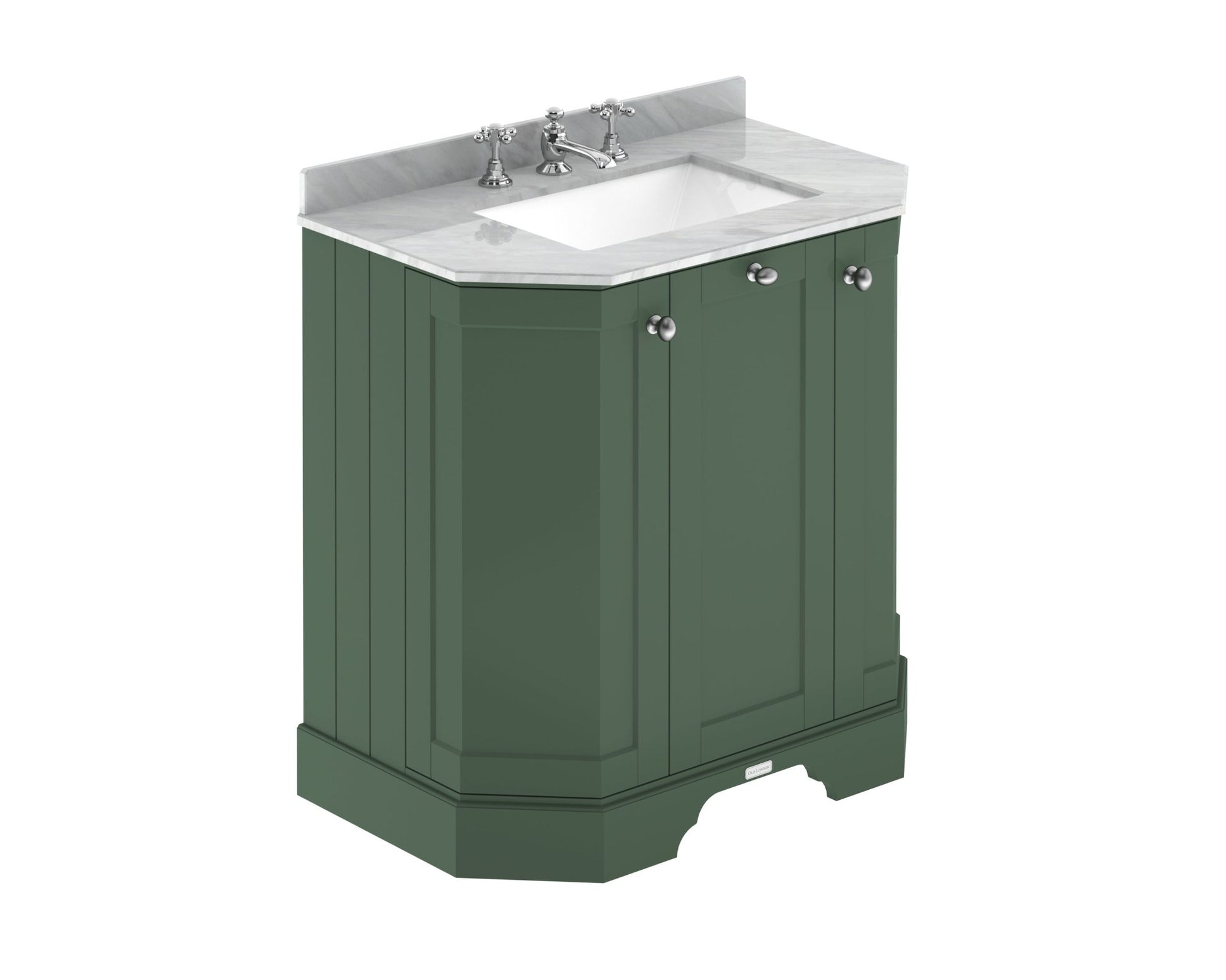 Hudson Reed Old London 750mm 3 - door Angled Unit & Marble Top 3th Trad Hunter Green MDF Vinyl Smooth Matt 888x786x470mm - LOF813 - JJ Building Materials