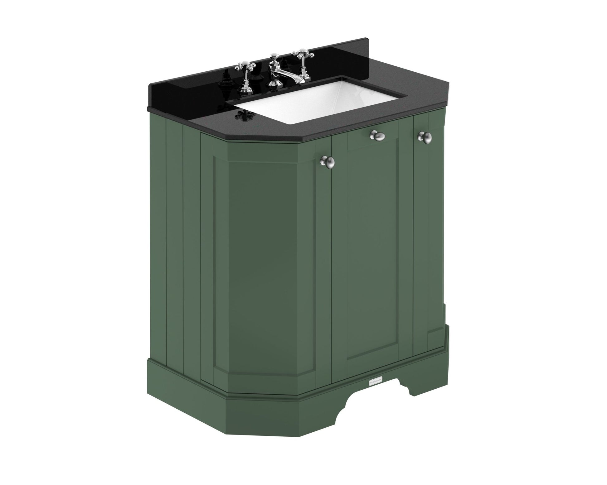 Hudson Reed Old London 750mm 3 - door Angled Unit & Marble Top 3th Trad Hunter Green MDF Vinyl Smooth Matt 888x786x470mm - LOF815 - JJ Building Materials