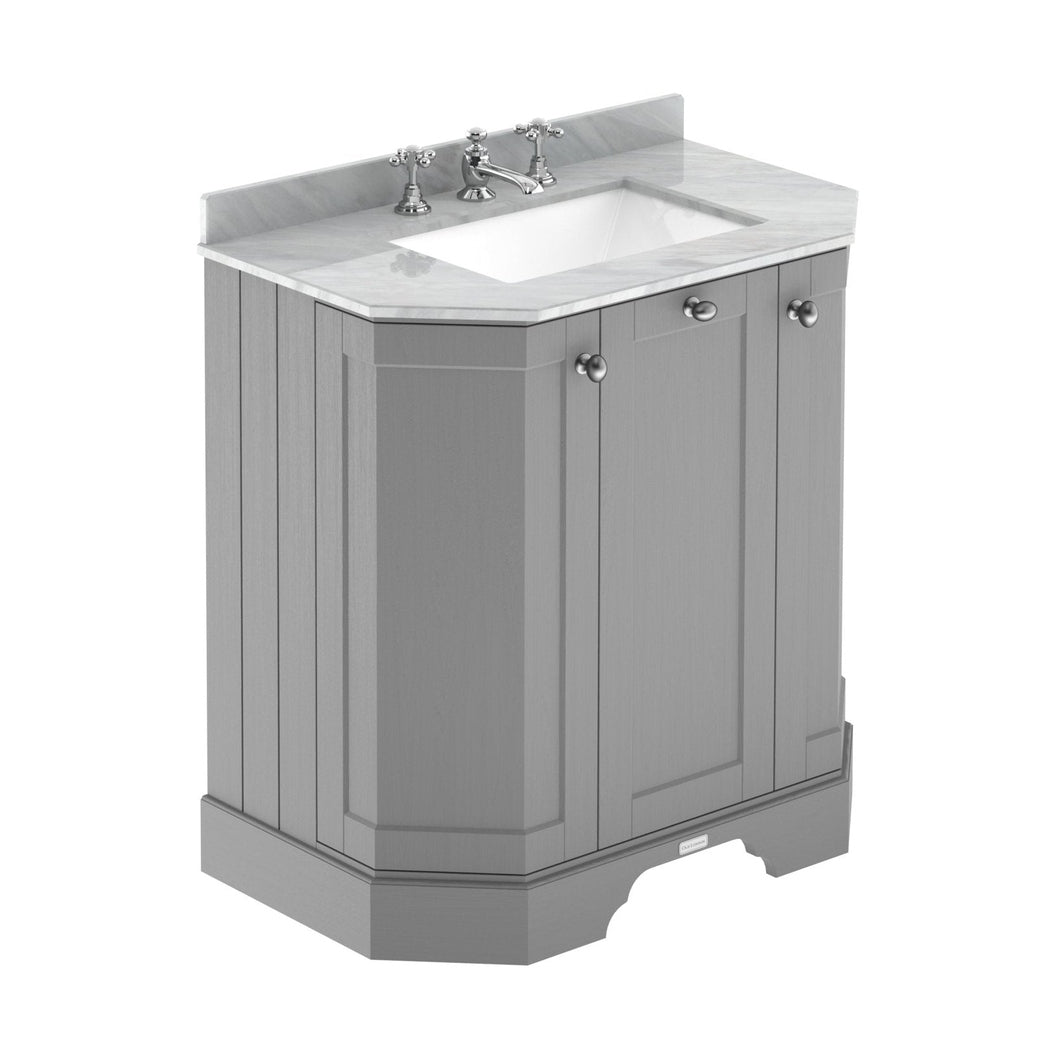 Hudson Reed Old London 750mm 3-door Angled Unit & Marble Top 3th Trad Storm Grey MDF Vinyl Textured Woodgrain 888x786x470mm - LOF213 - JJ Building Materials