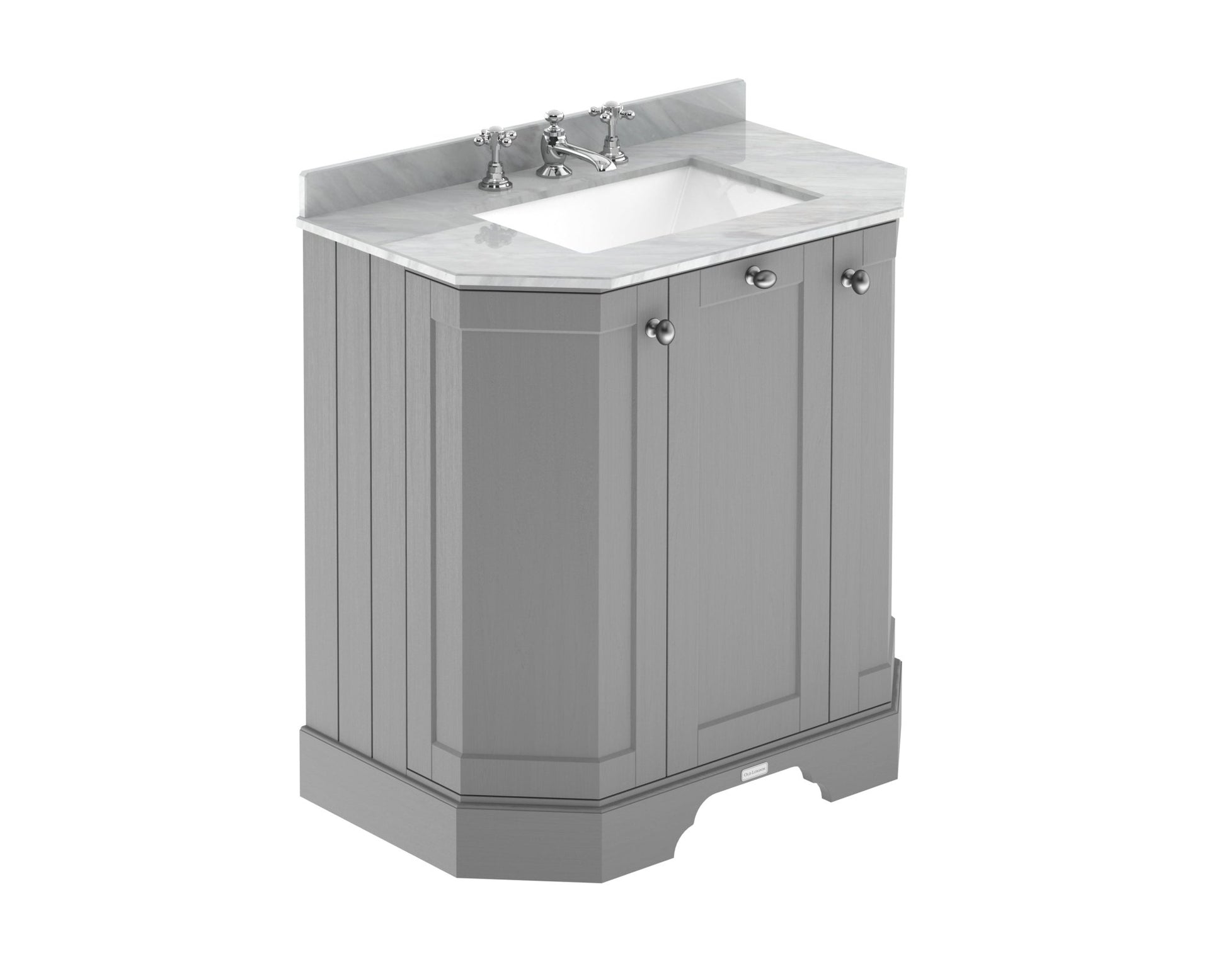 Hudson Reed Old London 750mm 3 - door Angled Unit & Marble Top 3th Trad Storm Grey MDF Vinyl Textured Woodgrain 888x786x470mm - LOF213 - JJ Building Materials