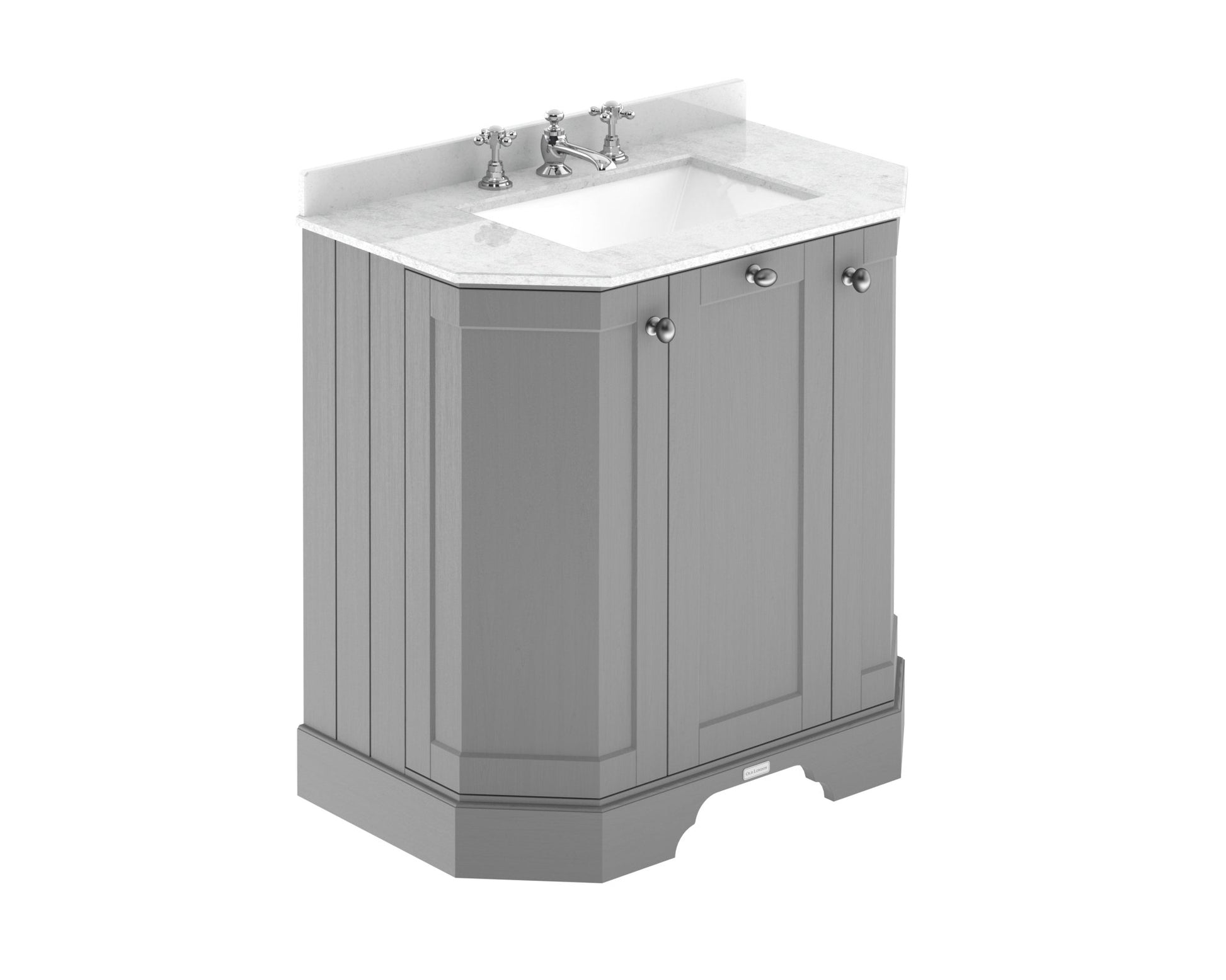 Hudson Reed Old London 750mm 3 - door Angled Unit & Marble Top 3th Trad Storm Grey MDF Vinyl Textured Woodgrain 888x786x470mm - LOF214 - JJ Building Materials