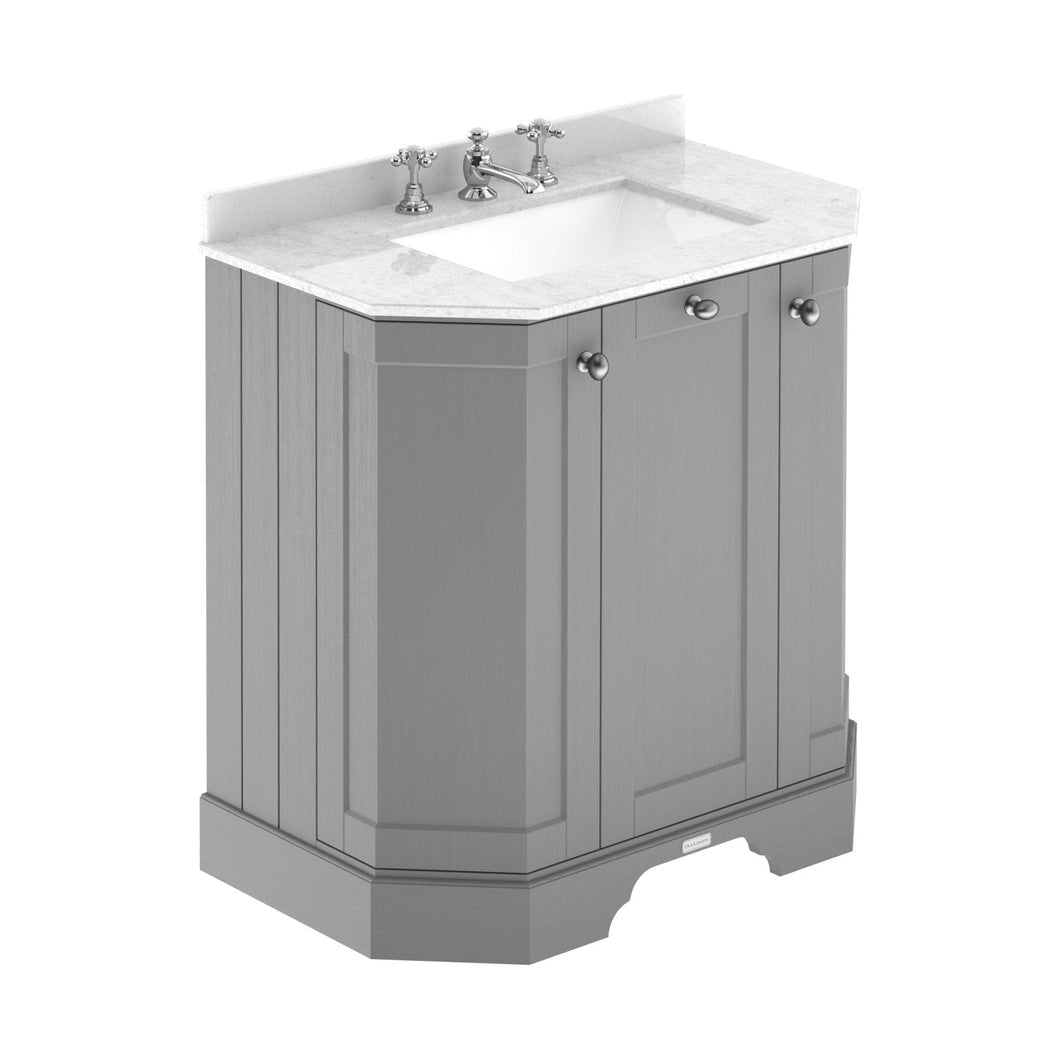 Hudson Reed Old London 750mm 3-door Angled Unit & Marble Top 3th Trad Storm Grey MDF Vinyl Textured Woodgrain 888x786x470mm - LOF214 - JJ Building Materials