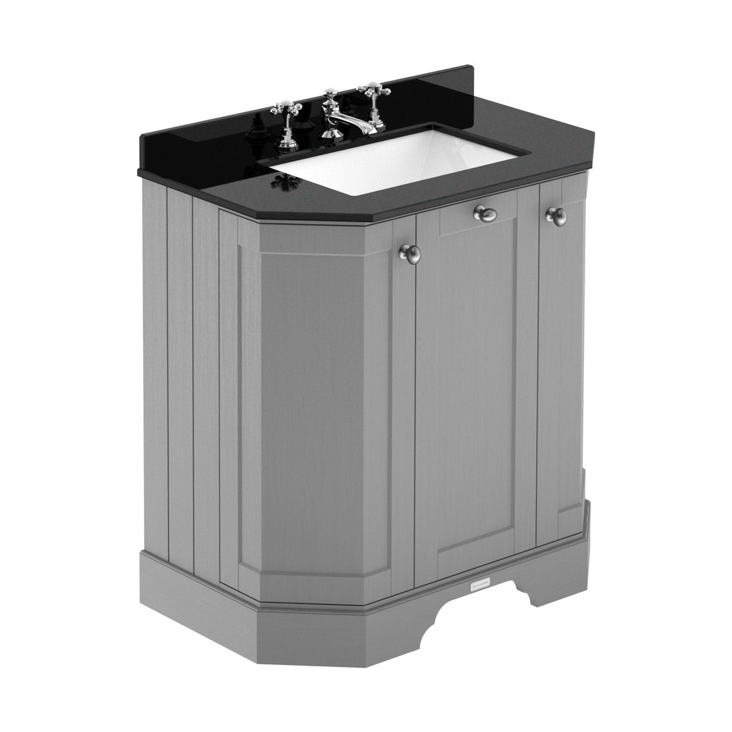 Hudson Reed Old London 750mm 3-door Angled Unit & Marble Top 3th Trad Storm Grey MDF Vinyl Textured Woodgrain 888x786x470mm - LOF215 - JJ Building Materials