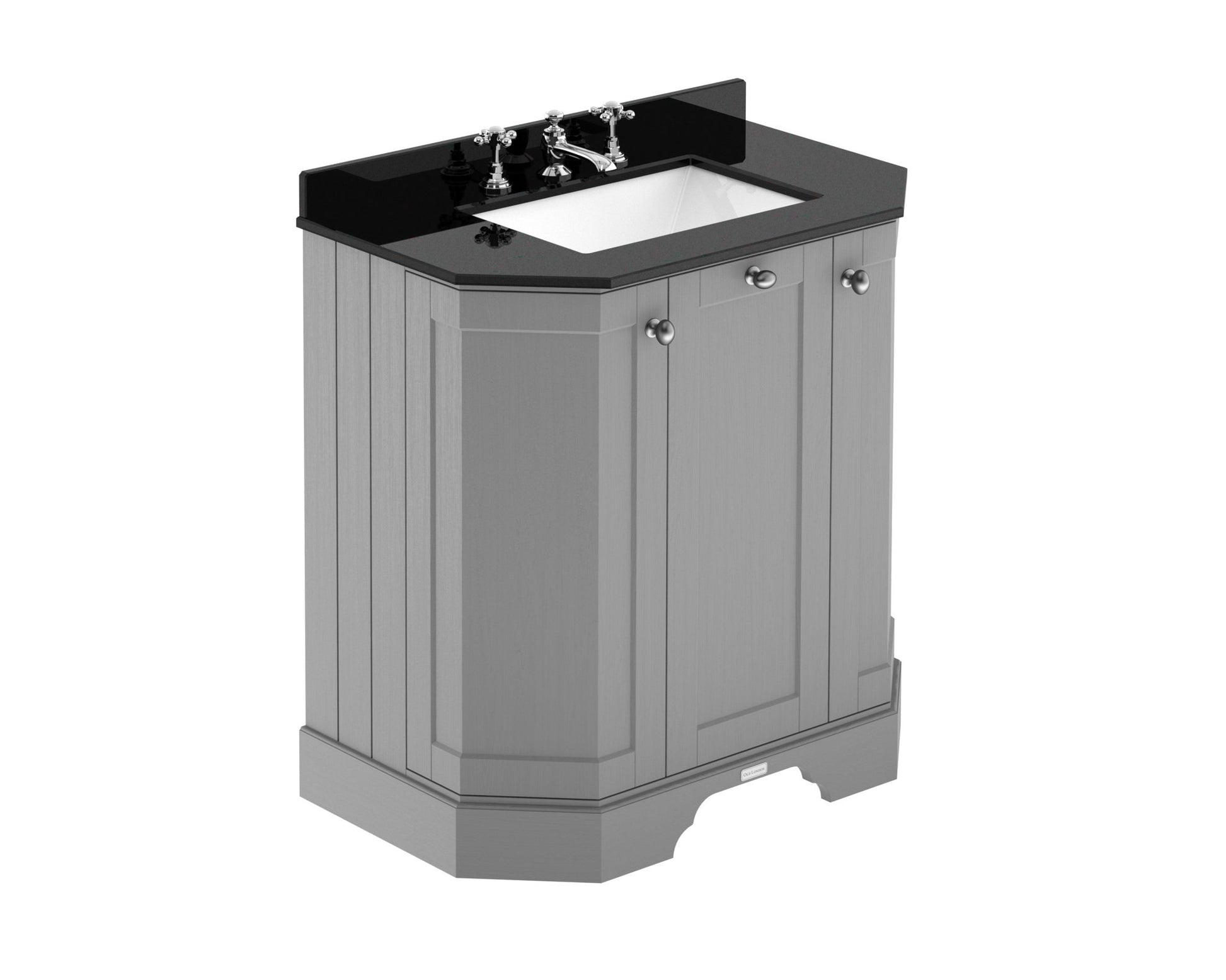 Hudson Reed Old London 750mm 3 - door Angled Unit & Marble Top 3th Trad Storm Grey MDF Vinyl Textured Woodgrain 888x786x470mm - LOF215 - JJ Building Materials