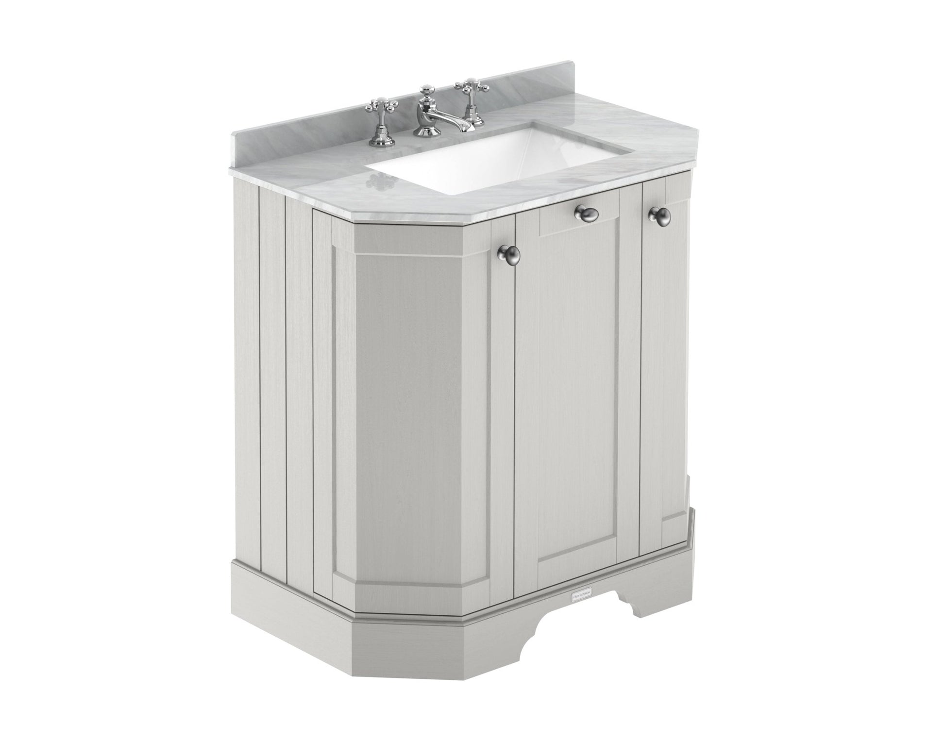 Hudson Reed Old London 750mm 3 - door Angled Unit & Marble Top 3th Trad Timeless Sand MDF Vinyl Textured Woodgrain 888x786x470mm - LOF413 - JJ Building Materials