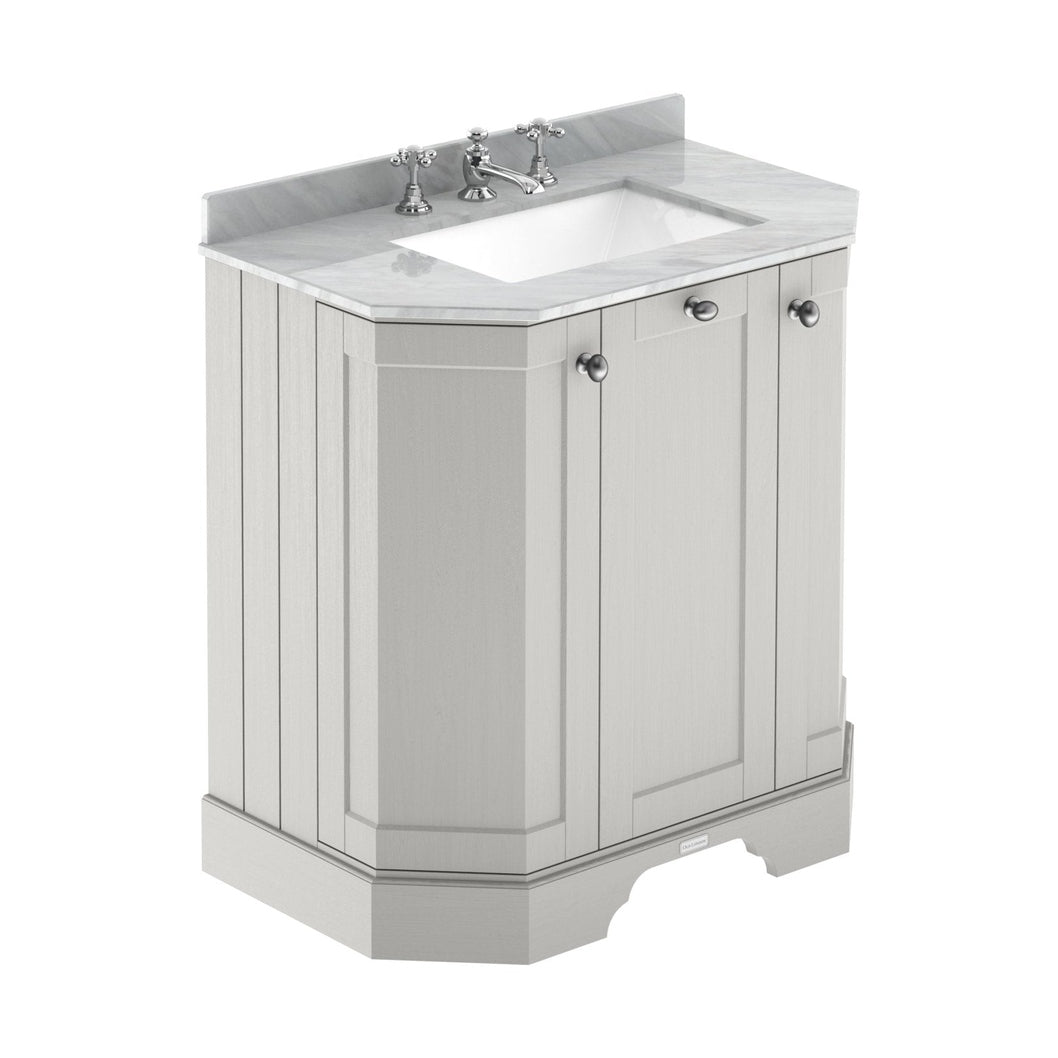 Hudson Reed Old London 750mm 3-door Angled Unit & Marble Top 3th Trad Timeless Sand MDF Vinyl Textured Woodgrain 888x786x470mm - LOF413 - JJ Building Materials
