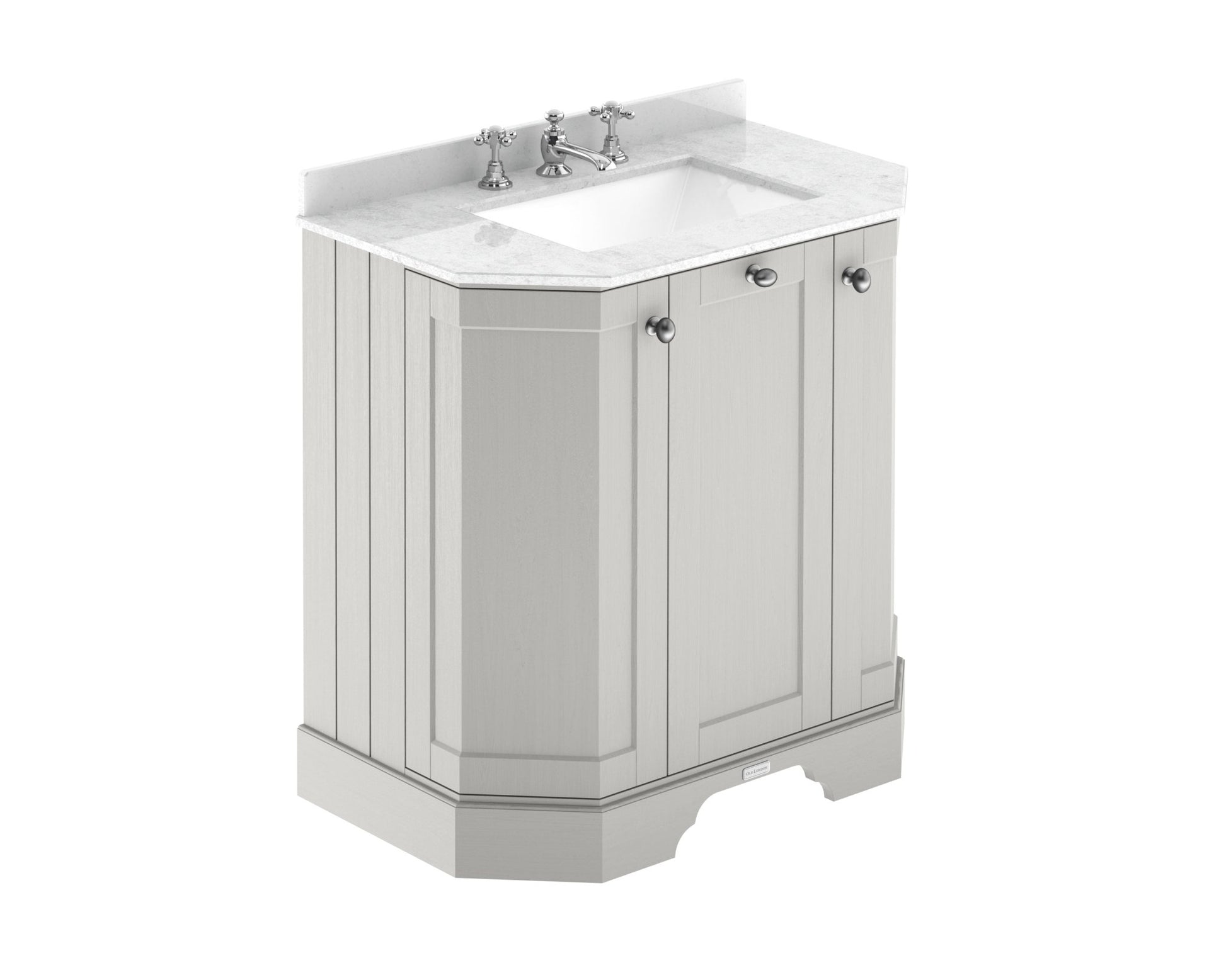 Hudson Reed Old London 750mm 3 - door Angled Unit & Marble Top 3th Trad Timeless Sand MDF Vinyl Textured Woodgrain 888x786x470mm - LOF414 - JJ Building Materials
