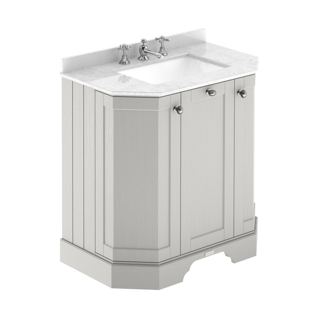 Hudson Reed Old London 750mm 3-door Angled Unit & Marble Top 3th Trad Timeless Sand MDF Vinyl Textured Woodgrain 888x786x470mm - LOF414 - JJ Building Materials