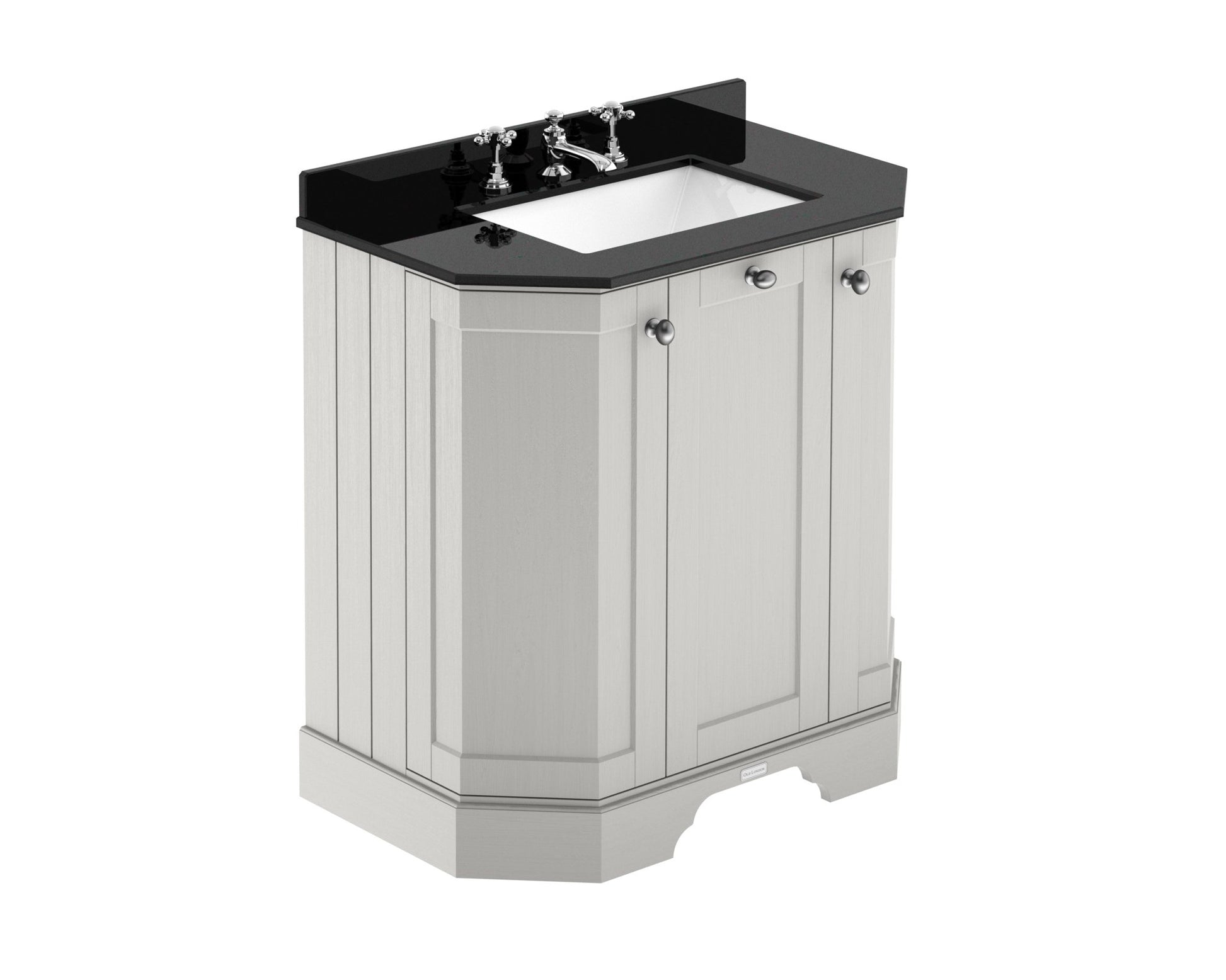 Hudson Reed Old London 750mm 3 - door Angled Unit & Marble Top 3th Trad Timeless Sand MDF Vinyl Textured Woodgrain 888x786x470mm - LOF415 - JJ Building Materials