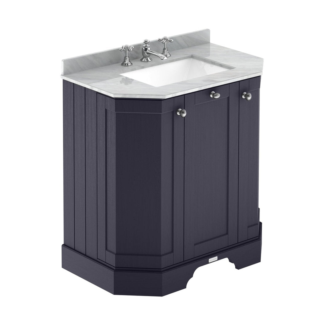 Hudson Reed Old London 750mm 3-door Angled Unit & Marble Top 3th Trad Twilight Blue MDF Vinyl Textured Woodgrain 888x786x470mm - LOF313 - JJ Building Materials