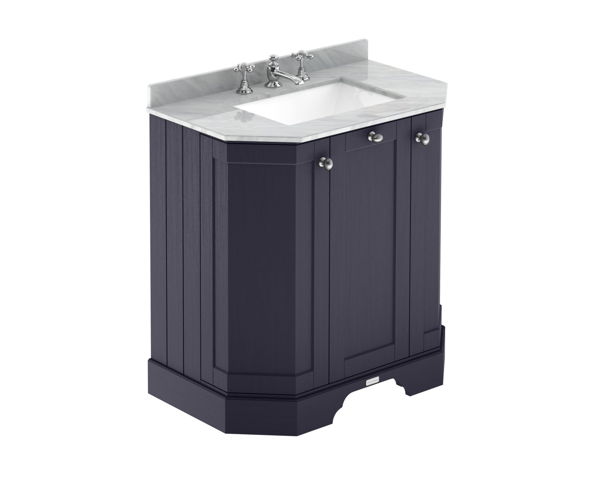 Hudson Reed Old London 750mm 3 - door Angled Unit & Marble Top 3th Trad Twilight Blue MDF Vinyl Textured Woodgrain 888x786x470mm - LOF313 - JJ Building Materials